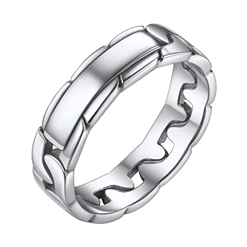 FOCALOOK Damen 4mm breit Band Ring Panzerkette Design Edelstahl Ehering Trauring Verlobungsring Partnerring Modeschmuck Accessoire für Hochzeit Verlobung Größe 57 (18.1) von FOCALOOK