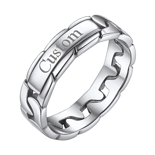 FOCALOOK Damen 4mm breit Band Ring Panzerkette Design Edelstahl personalisiert Ehering Trauring Verlobungsring Partnerring Modeschmuck Accessoire für Hochzeit Verlobung Größe 57 (18.1) von FOCALOOK