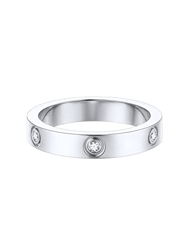 FOCALOOK Ring Frauen Ring Herren Edelstahl Ringe Solitär Ring 4mm breit Verlobungsring 57mm Partner Ringe mit CZ Eheringe Ring Schmuck Valentinstag für Verlobung von FOCALOOK