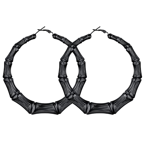 FOCALOOK Damen 80mm Bambus-Design Kreis Form Creolen Schwarz Frauen Street Style Statement Kreolen Ohrringe Modeschmuck Accessoire für Alltagskleidung Abendkleid von FOCALOOK