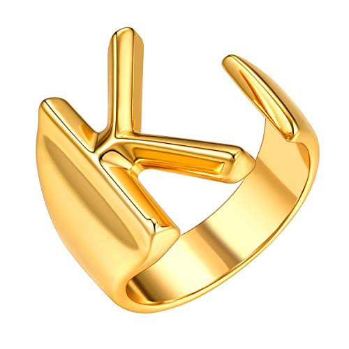 FOCALOOK Damen Buchstabe K Ring verstellbar 18k vergoldet Initiale goldenfarbiger Offener Ring Knöchel Ring Finger Ring Modeschmuck Accessoire für Party Cocktail Hochzeit von FOCALOOK