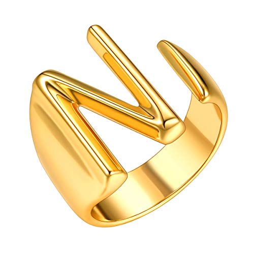 FOCALOOK Damen Buchstabe N Statement Ring 18k Vergoldet - Initiale Offener Party Ring für Geburtstag - Goldfarbener Knöchel Modeschmuck Accessoire für Mädchen von FOCALOOK