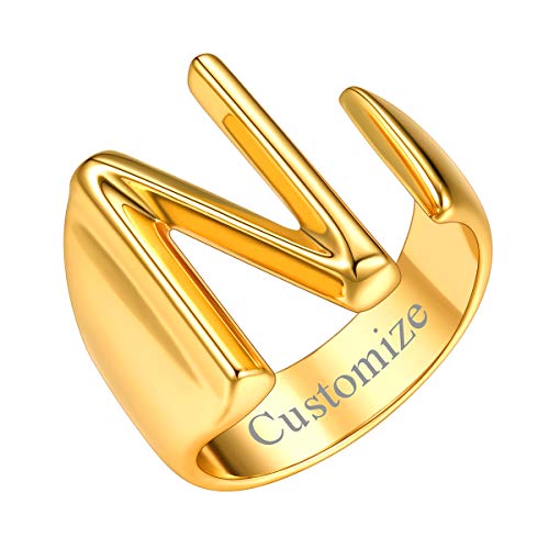 FOCALOOK Damen Buchstabe N Statement Ring personalisiert 18k vergoldet Initiale Offener Ring Party Ring Geburtstag Ring goldfarbener Knöchel Ring Modeschmuck Accessoire für Mädchen von FOCALOOK