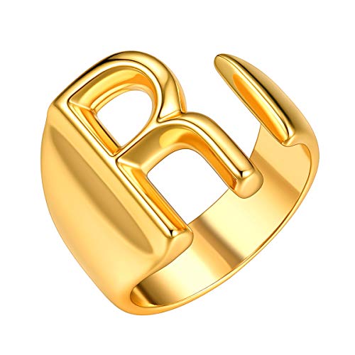 FOCALOOK Damen Buchstabe R Verstellbarer Ring - 18k Vergoldet Initiale Goldenfarbiger Offener Knöchel Ring - Modeschmuck Accessoire für Party, Cocktail, Hochzeit von FOCALOOK
