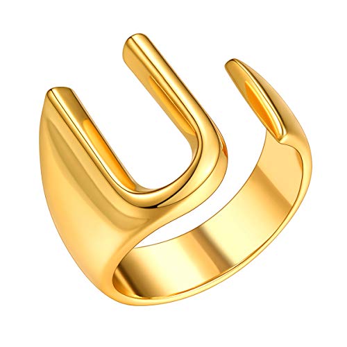 FOCALOOK Damen Buchstabe U Statement Ring - 18k Vergoldet Initiale Offener Party Geburtstag Knöchel Ring - Modeschmuck Accessoire für Mädchen von FOCALOOK