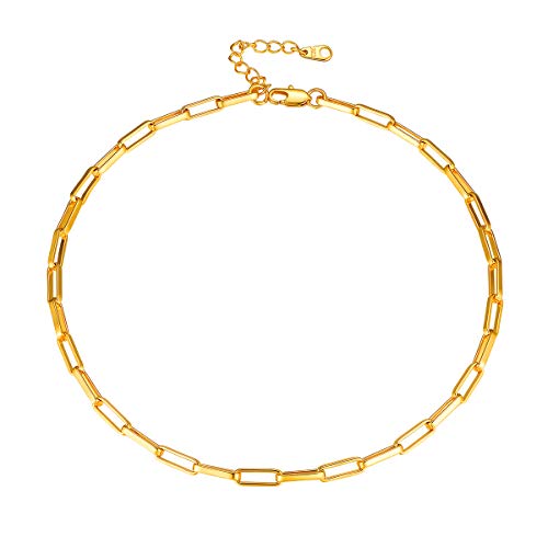 FOCALOOK Damen Choker 18k vergoldet Kurze Halskette 35+5cm 5mm breit einfach goldfarben Kabelkette Ankerkette Modeschmuck Accessoire für Mädchen Weihnachten Geburtstag Jahrestag von FOCALOOK