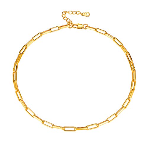 FOCALOOK Damen Choker 18k vergoldet kurze Halskette 35+5cm 5mm breit einfach goldfarben Kabelkette Ankerkette Modeschmuck Accessoire für Mädchen Weihnachten Geburtstag Jahrestag von FOCALOOK
