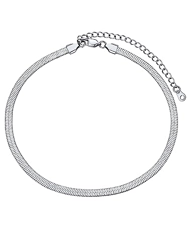 FOCALOOK Damen Choker Edelstahl kurze Halskette 38+9cm 5mm breit flache Schlangenkette verstellbare kurze Gliederkette Modeschmuck Accessoire für Ehefrau Freundin Schwester von FOCALOOK