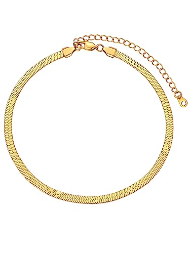 FOCALOOK Damen Choker Kette 18k vergoldet 5mm Schlangenkette 32+9cm verstellbare Gliederkette Kurze Halskette Halsband für Mädchen Collier Trendiger Modeschmuck Accessoire von FOCALOOK