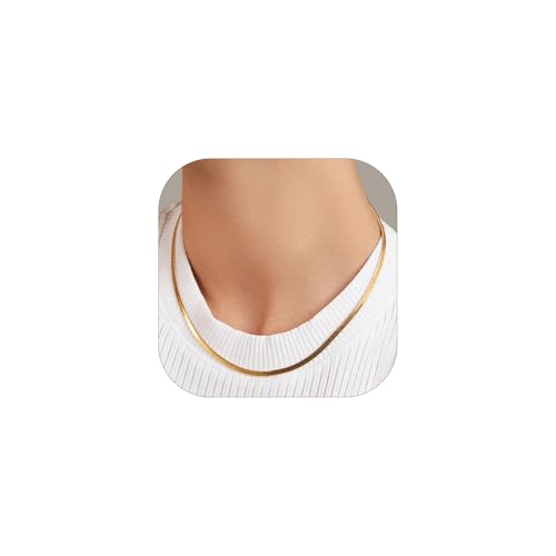 FOCALOOK Damen Choker Kette 38+9cm goldfarben Kurze Halskette 18k vergoldet 3mm breit Flache Schlangenkette verstellbar Gliederkette Modeschmuck Accessoire für Mädchen Frauen von FOCALOOK