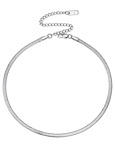 FOCALOOK Damen Choker Kette Edelstahl 3mm Schlangenkette 32+9cm verstellbare Gliederkette Kurze Halskette Halsband für Mädchen Collier Trendiger Modeschmuck Accessoire von FOCALOOK