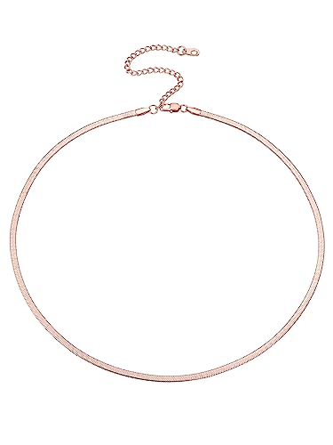 FOCALOOK Damen Choker Rosegold vergoldet kurze Halskette 46+9cm 3mm breit flache Schlangenkette verstellbare kurze Gliederkette Modeschmuck Accessoire für Ehefrau Freundin Schwester von FOCALOOK