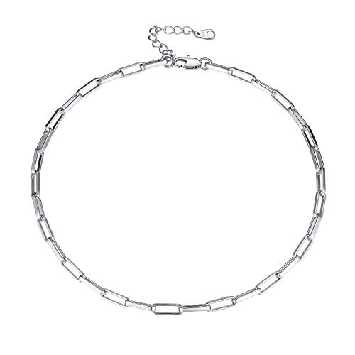 FOCALOOK Damen Choker platiniert Kurze Halskette 35+5cm 5mm breit einfach silberfarben Kabelkette Ankerkette Modeschmuck Accessoire für Mädchen Weihnachten Geburtstag Jahrestag von FOCALOOK