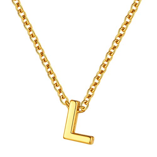FOCALOOK Damen Collier 18k vergoldet Buchstabe L Charms Schlüsselbein Kette Initiale Anhänger Halskette 40+5cm goldfarben Minimalistischer Modeschmuck für Geburtstag von FOCALOOK