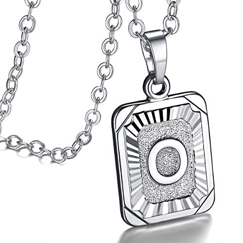 FOCALOOK Damen Collier Anfangsbuchstabe O Kette platiniert Rechteck Anhänger Halskette für Mädchen verstellbar 50cm Rolokette Accessoire Schmuck für Jahrestag von FOCALOOK