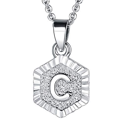 FOCALOOK Damen Collier Buchstabe C trendig Schmuck platiniert Hexagon Tag Anhänger mit 50+5cm Rolokette Silber Anfangsbuchstabe Halskette für Frauen Mädchen FOCALOOK Damen Collier Buchstabe C trendig Schmuck platiniert Hexagon Tag Anhänger mit 50+5cm Rolokette Silber Anfangsbuchstabe Halskette für Frauen Mädchen von FOCALOOK
