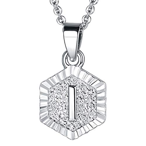 FOCALOOK Damen Collier Buchstabe I trendig Schmuck platiniert Hexagon Tag Anhänger mit 50+5cm Rolokette Silber Anfangsbuchstabe Halskette für Frauen Mädchen von FOCALOOK