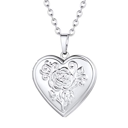 FOCALOOK Damen Collier Herz Medaillon zu Öffnen platiniert Rose Blume Muster Herz Anhänger Halskette Foto Bilder Amulett Floating Locket für Mutter Ehefrau Großmutter FOCALOOK Damen Collier Herz Medaillon zu Öffnen platiniert Rose Blume Muster Herz Anhänger Halskette Foto Bilder Amulett Floating Locket für Mutter Ehefrau Großmutter von FOCALOOK