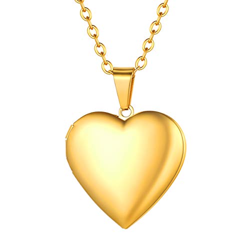 FOCALOOK Damen Collier einfache Herz Anhänger Halskette 18k vergoldet Herz Medaillon zum Öffnen für Mutter Ehefrau Foto Bilder Amulett für Muttertag Weihnachten von FOCALOOK
