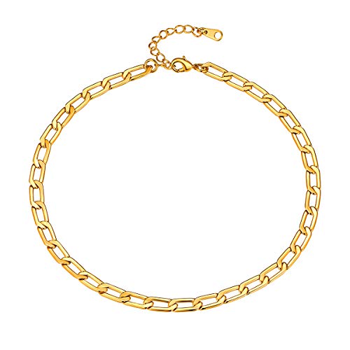 FOCALOOK Damen Collier goldfarben Kurze Halskette Ankerkette Kabelkette 6mm breit 35cm Choker Kette 18k vergoldet modische Gliederkette Accessoire für Freundin Ehefrau von FOCALOOK