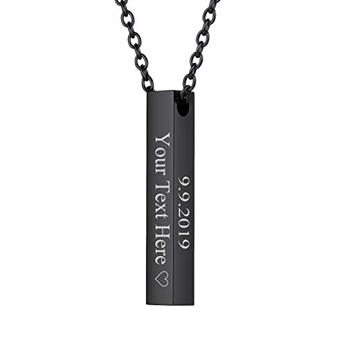 FOCALOOK Damen Collier schwarz 3D Stab Bar Anhänger mit 46+5cm Rolokette verstellbar Halskette trendig Geometrischer Quader Schmuck Accessoire für Frauen Herren von FOCALOOK
