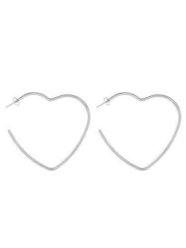 FOCALOOK Herz Ohrringe Creolen Edelstahl Damen offene Kreolen Herzform Hoops Earrings Accessoire Schmuck für Frauen Mädchen Außendurchmesser 60mm von FOCALOOK