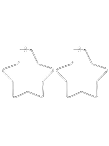 FOCALOOK Stern Ohrringe Creolen Edelstahl Damen offene Kreolen Hoops Earrings y2k Accessoire für Frauen Mädchen Außendurchmesser 60mm von FOCALOOK