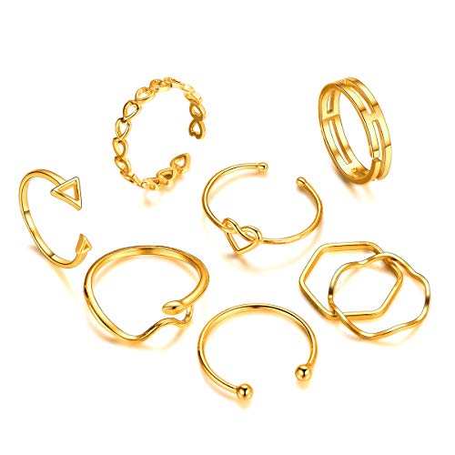 FOCALOOK Damen Fingerringe Set 18k vergoldet Midi Ringe Set 8 PCs goldfarben Knöchelringe Stapeln Ringe Knuckle Ringe Finger Modeschmuck für Frauen Mädchen von FOCALOOK