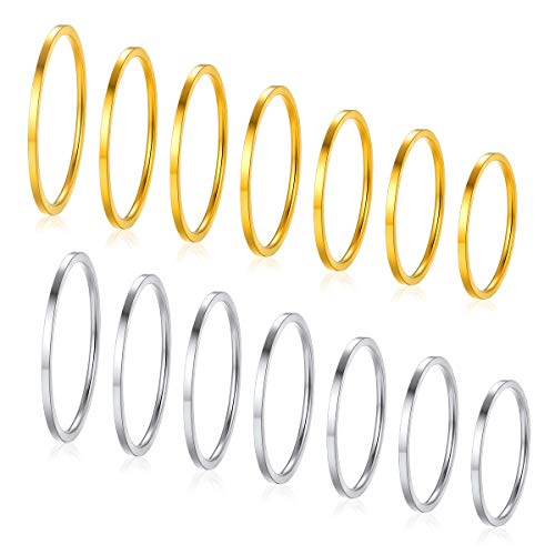 FOCALOOK Damen Fingerringe Set 18k vergoldet & Edelstahl Midi Ringe Set 14 PCs Knöchelringe Stapeln Ringe Knuckle Ringe Finger Schmuck für Frauen Mädchen zum Jahrestag Geburtstag von FOCALOOK