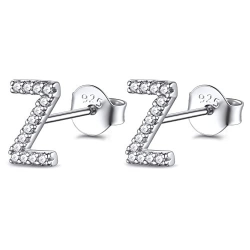 FOCALOOK Damen Funkelnde Ohrstecker mit Buchstabe Z 925er Silber Zirkonia Initiale Letter Ohrringe Ohr Piercing Schmuck Accessoire für Weihnachten Geburtstag von FOCALOOK