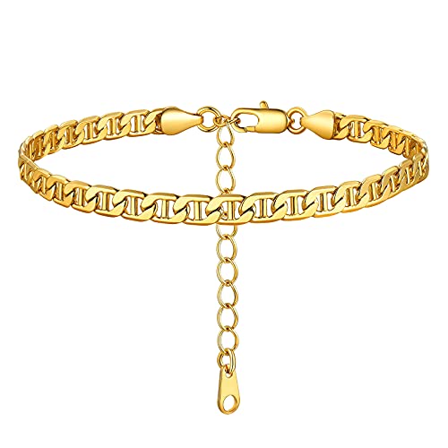 FOCALOOK Damen Fußkettchen 18k vergoldet Marine Kette Knöchel Armband für Mädchen verstellbar 22+5cm Fußkette schlicht Sommer Modeschmuck Accessoire von FOCALOOK