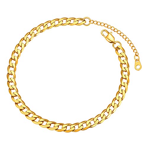 FOCALOOK Damen Fußkettchen Gold Kette 6mm breit Panzerkette Edelstahl Armband für Mädchen Fußkette 22CM Sommer Modeschmuck Accessoire von FOCALOOK