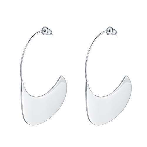 FOCALOOK Damen Geometrische Ohrringe Edelstahl offene halbe Ohrringe Elegante Statement Ohrstecker Ohrhänger modischer Schmuck für Bürodamen Office Lady von FOCALOOK