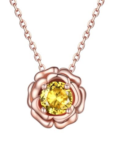 FOCALOOK Damen-Halskette Vermeil in Form einer Rose mit gelbem Topas, Kette mit Geburtsstein von November, Sterling Silber Vergoldet FOCALOOK Damen-Halskette Vermeil in Form einer Rose mit gelbem Topas, Kette mit Geburtsstein von November, Sterling Silber Vergoldet von FOCALOOK