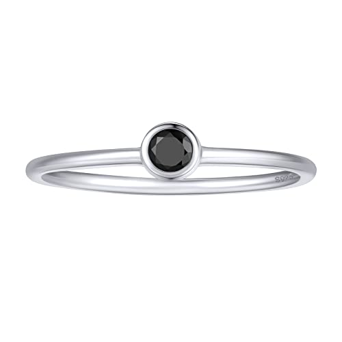 FOCALOOK Damen Herren Ehering Verlobungsring 925 Sterling Silber Solitär Ring mit Runden Schwarzen Zirkonia Antragsring Partnerring Schmuck Größe 57 (18.1) von FOCALOOK