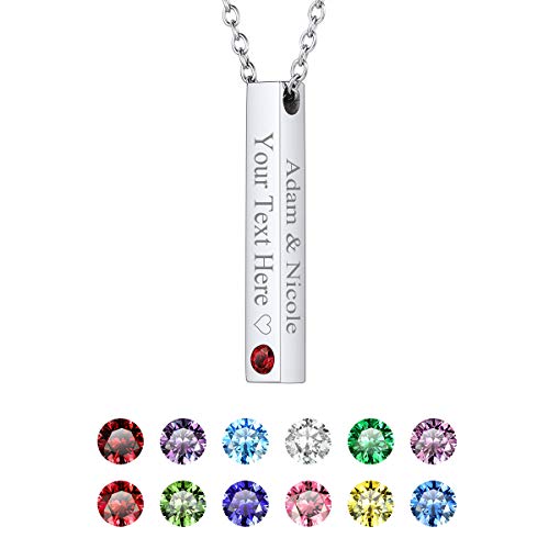 FOCALOOK Damen Herren Geburtsstein Kette Edelstahl 4,8mm personalisiert Stab Quader Anhänger Halskette 46+5cm verstellbar Rolokette mit 3D Bar Geometrische Modeschmuck für Valentinstag Jahrestag von FOCALOOK
