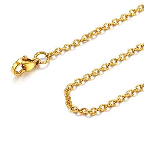 FOCALOOK Damen Herren Halskette 2mm breit 45cm/18 dünne Rolokette Edelstahl Halskette Ersatzkette für Anhänger goldfarben Gliederkette von FOCALOOK