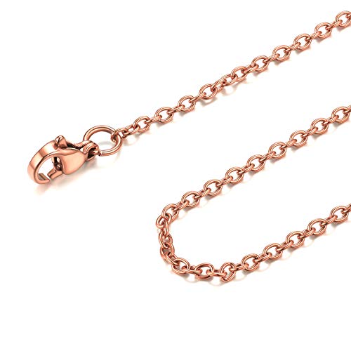 FOCALOOK Damen Herren Kette 2mm dünne Rolokette Edelstahl Halskette Ersatzkette für Anhänger rosegoldfarben Gliederkette 60cm von FOCALOOK