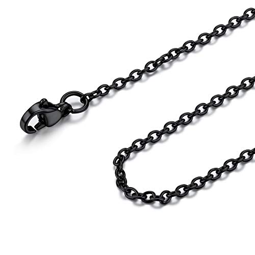 FOCALOOK Damen Herren Kette 2mm dünne Rolokette Edelstahl Halskette Ersatzkette für Anhänger schwarz Gliederkette 50cm von FOCALOOK