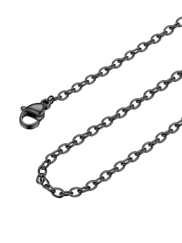 FOCALOOK Damen Herren Kette 2mm dünne Rolokette Edelstahl Halskette Ersatzkette für Anhänger schwarz Gliederkette 70cm von FOCALOOK