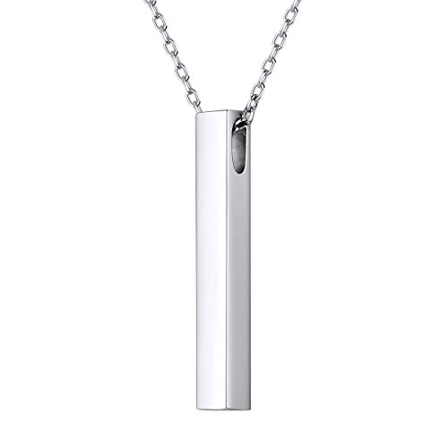 FOCALOOK Damen Herren Kette 925 Silber 4,8mm Stab Quader Anhänger Halskette 46+5cm verstellbar Rolokette mit 3D Bar Geometrische Schmuck für Valentinstag Jahrestag von FOCALOOK