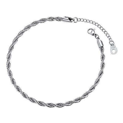 FOCALOOK Damen Herren Klassische Fußkette Edelstahl 3mm breit Kordelkette Knöchel Armband 23+5cm verstellbar schlicht Fußkette Modeschmuck für Mädchen Jungen von FOCALOOK