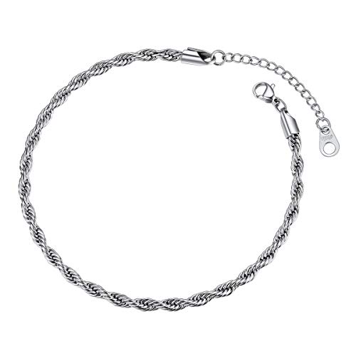 FOCALOOK Damen Fußkette Kordelkette Edelstahl 3mm breit Fußkettchen Armband 23CM Fußkette Sommer Modeschmuck für Mädchen von FOCALOOK