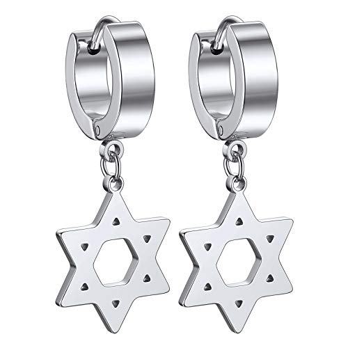 FOCALOOK Damen Herren Punk Stil Ohrringe Edelstahl Huggie Kreolen mit Davidstern Ohrringe Ohr Piercing Modeschmuck Accessoire Ear Studs für Frauen Männer von FOCALOOK