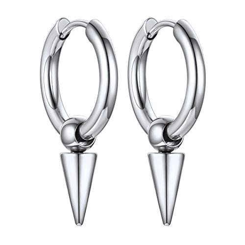 FOCALOOK Damen Herren Punk Stil Ohrringe Edelstahl Huggie Kreolen mit umgekehrtem Kegel Ohrringe Ohr Piercing Modeschmuck Accessoire Ear Studs für Frauen Männer von FOCALOOK