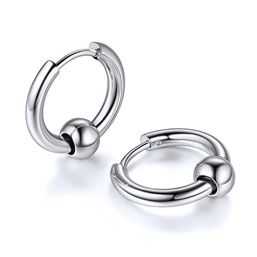 FOCALOOK Damen Herren Punk Stil Ohrringe Edelstahl Kreis Huggie Kreolen mit Kugel Ohrringe Ohr Piercing Modeschmuck Accessoire Ear Studs für Frauen Männer von FOCALOOK