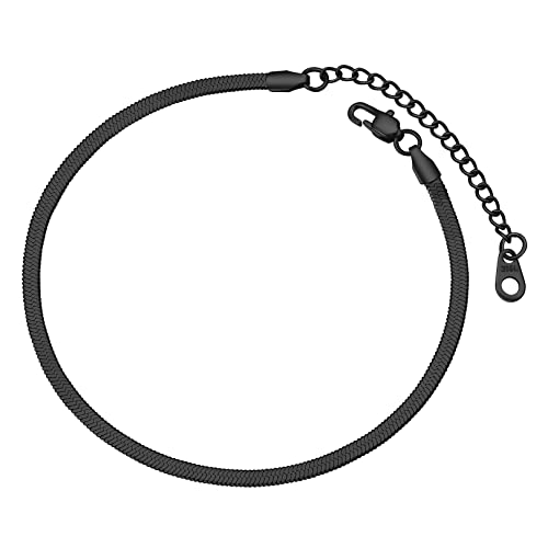 FOCALOOK Damen Herren Klassische Fußkette Schwarz 3mm breit Schlangenkette Knöchel Armband 22+5cm verstellbar schlicht Fußkette Modeschmuck für Mädchen Jungen von FOCALOOK