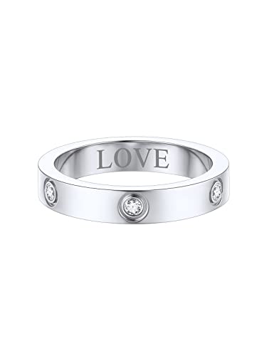 FOCALOOK Damen Herren personalisiert Ehering Verlobungsring 4mm breit Edelstahl Trauring Antragsring Partnerring mit CZ eingelegt Partnerschaft Schmuck für Ehefrau Ehemann Größe 64 (20.4) von FOCALOOK