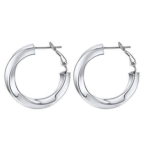 FOCALOOK Damen Hoop Ohrringe 30mm Edelstahl 5mm verdrillte Rohr Kreis Statement Ohrringe Retro Stil Creolen Ohr Piercing Modeschmuck Accessoire für Bürodamen Office Lady von FOCALOOK