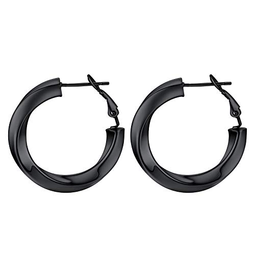 FOCALOOK Damen Hoop Ohrringe 30mm schwarz 5mm verdrillte Rohr Kreis Statement Ohrringe Retro Stil Creolen Ohr Piercing Modeschmuck Accessoire für Bürodamen Office Lady von FOCALOOK